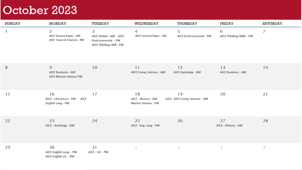 AICE Calendar 